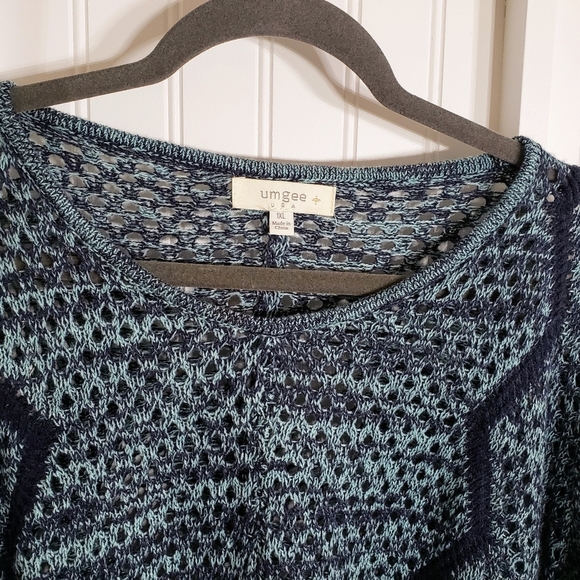 Umgee Crocheted Open Knit Sweater Tunic Blue & Green 1XL - Picture 8 of 15